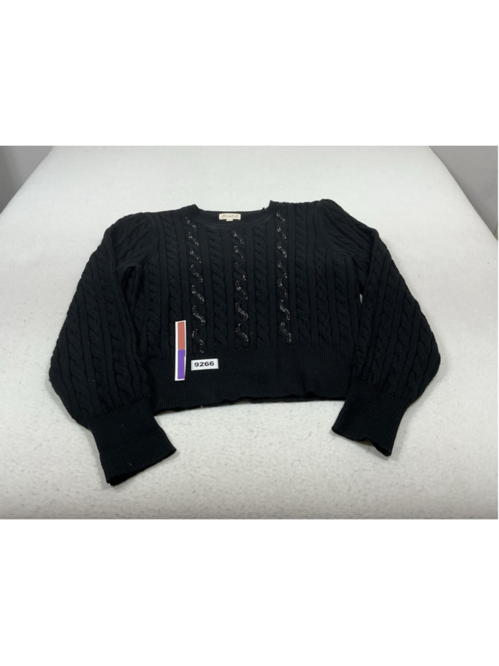 Womans Excellent Marled Pullover Cable Knit Sweater XL Black